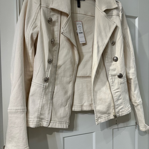 WHBM Denim Peplum Moto Jacket NWT Size 4 - Picture 4 of 7